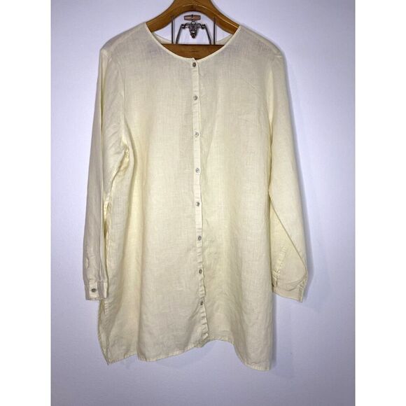 Eileen Fisher 100% Organic Linen Crew Neck Button Down Blouse Size: XL - Picture 1 of 11